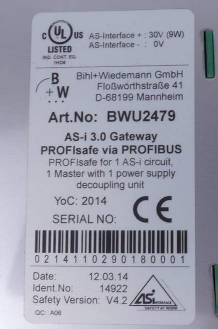 Bihl + Wiedemann AS-i 3.0 Gateway RS232 chip card , BWU2479