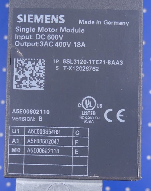 Siemens Single Motor Module 6SL3120-1TE21-8AA3