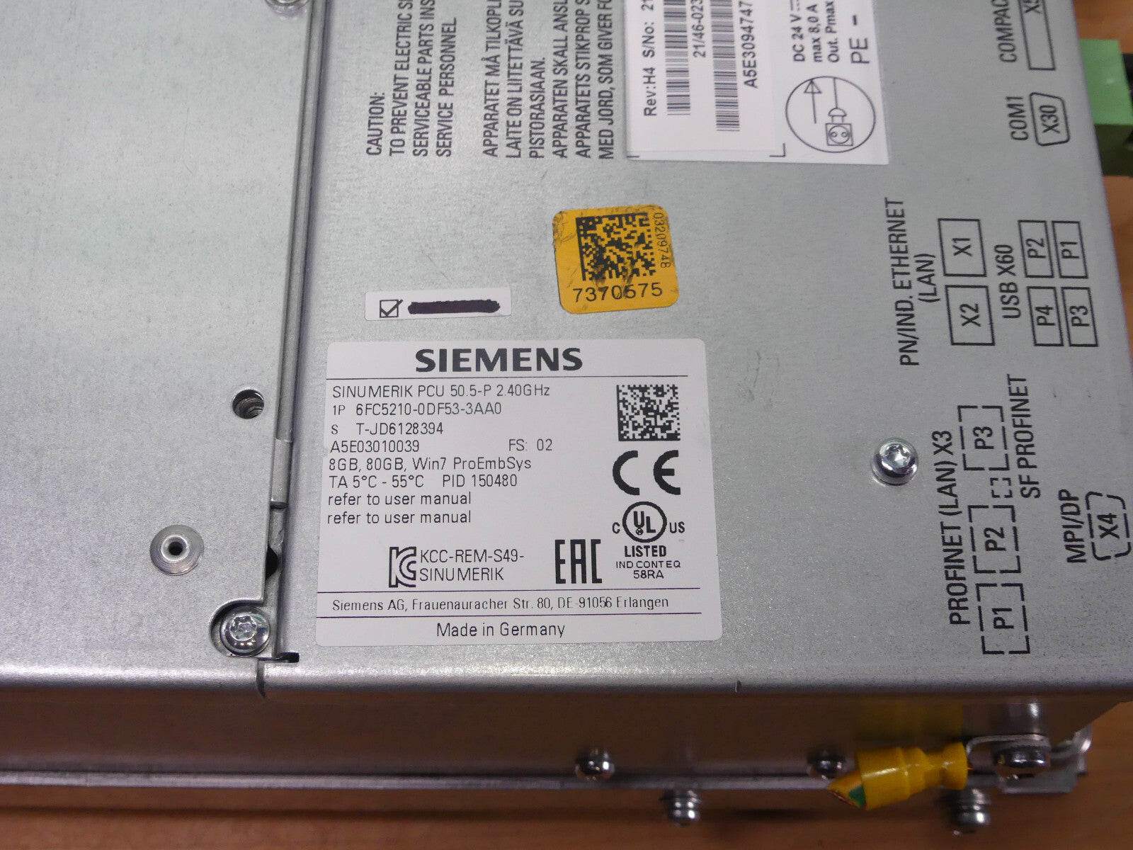 Siemens 6FC5210-0DF53-3AA0 SINUMERIK PCU 50.5-P 2.40 GHz 8 GB