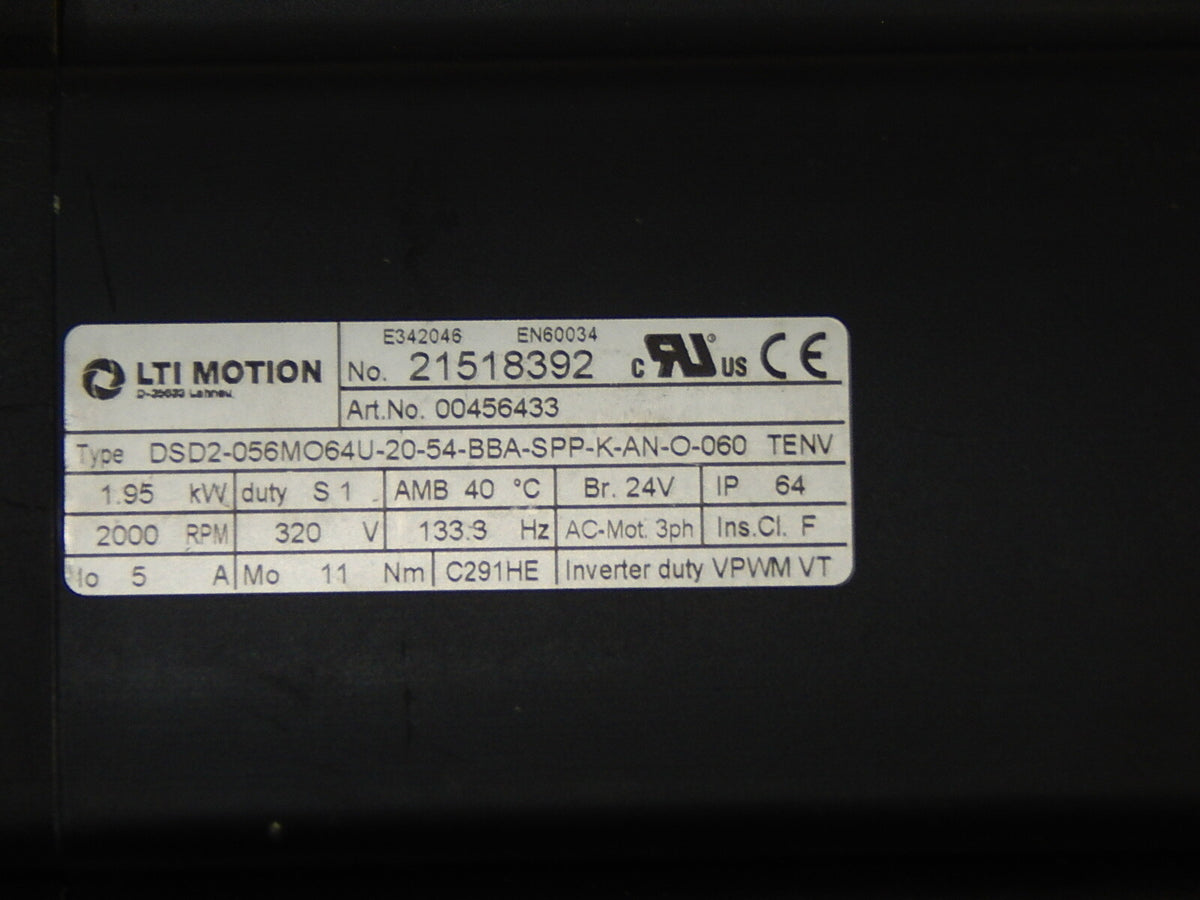 LTI Drives Motion DSD2-056MO64U-20-54-BBA-SPP-K-AN-O-060 Servomotor Used