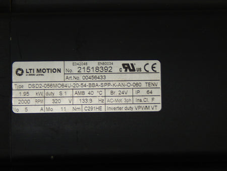 LTI Drives Motion DSD2-056MO64U-20-54-BBA-SPP-K-AN-O-060 Servomotor Used