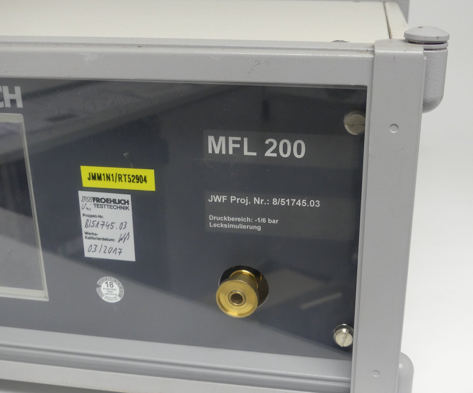 JW FROEHLICH MFL 200 LECKTESTGERÄT LEAK TEST DICHTHEITSPRÜFUNG 6/49838.0 BJ.2007