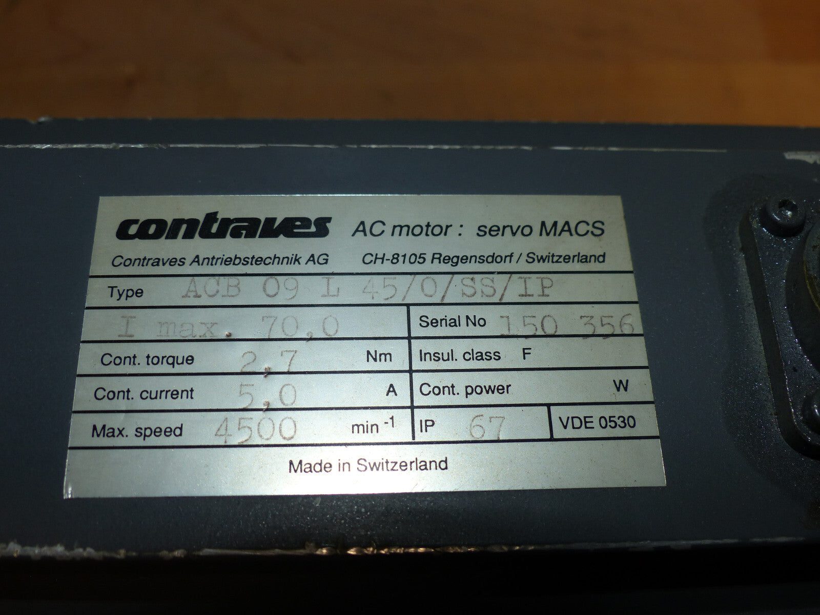 CONTRAVES ACB 09L 45 / 0 / SS / IP used s.Bilder