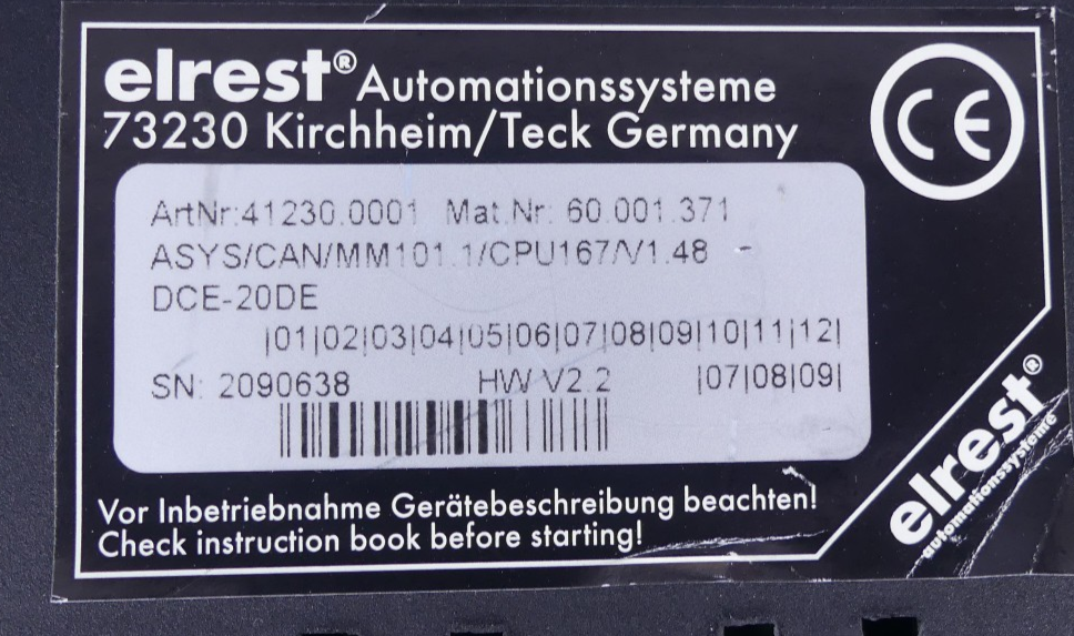 Elrest ASYS/CAN/MM101.1/CPU167/V1.48 DCE-20DE