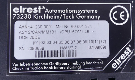 Elrest ASYS/CAN/MM101.1/CPU167/V1.48 DCE-20DE