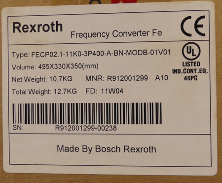 Bosch Rexroth Frequenzumrichter FEZP02.1-11K0-3P400-A-BN-MODB-01V01