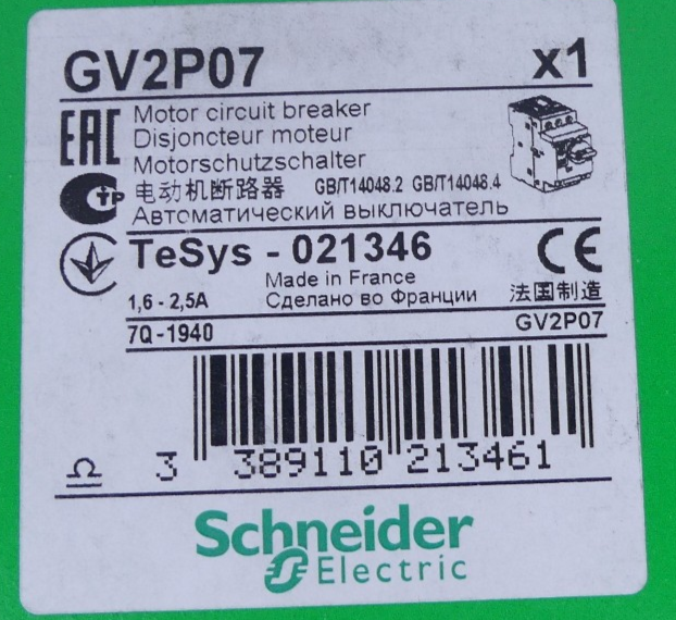 Schneider Electric Motorschutzschalter GV2P07 021346