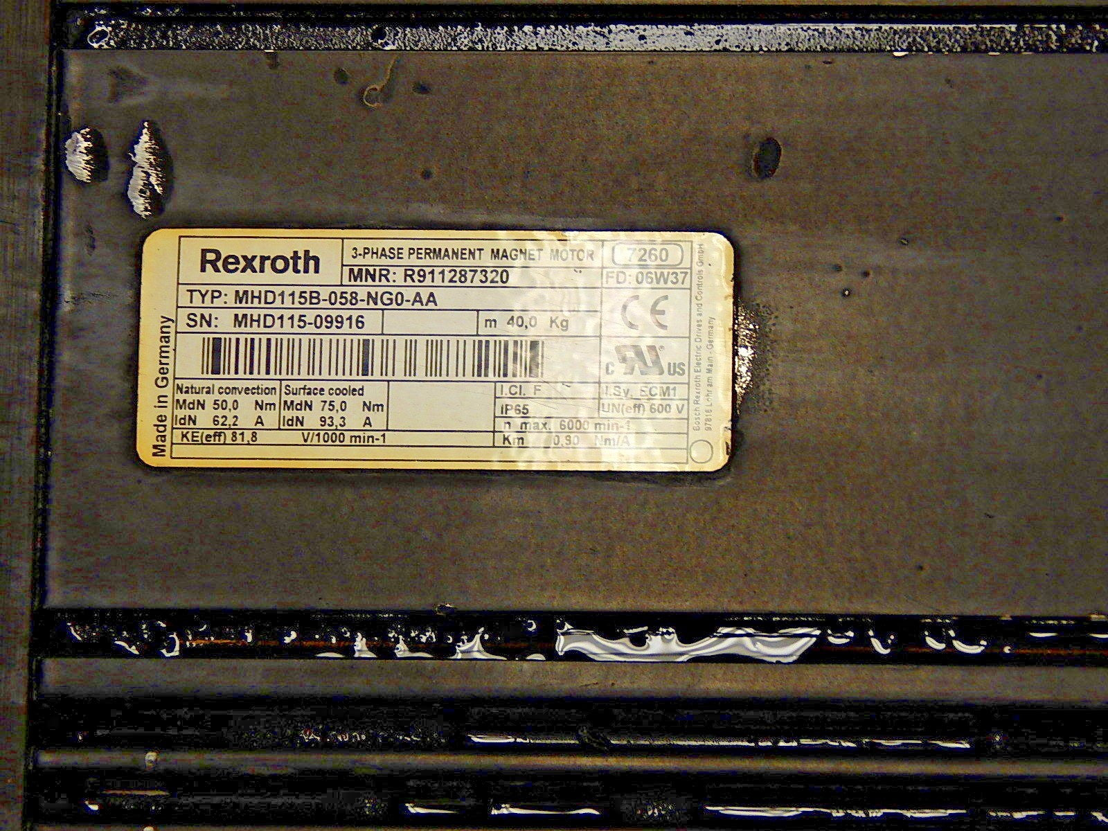 REXROTH SERVOMOTOR MHD115B-058-NG0-AA R911287320  Used