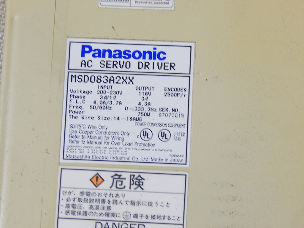  Panasonic MSD083A2XX Servo Driver  Used