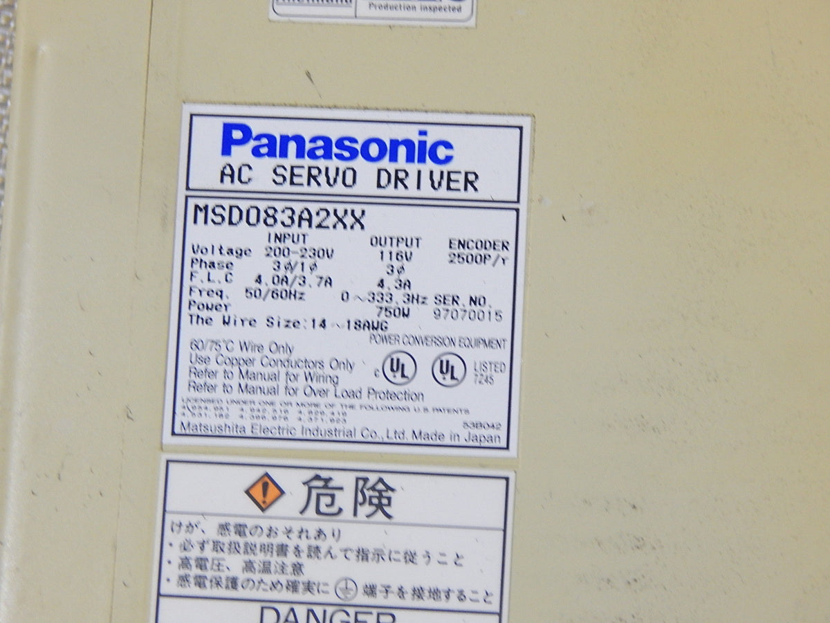  Panasonic MSD083A2XX Servo Driver  Used