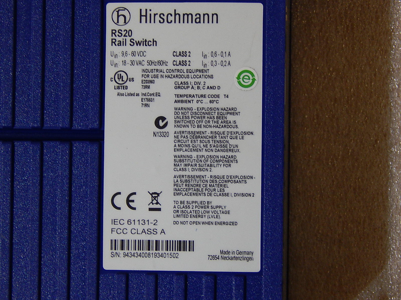 Hirschmann RS20  RS20-0400T1T1SDAPHH05.0.02 Rail Switch Industrie Ethernet used