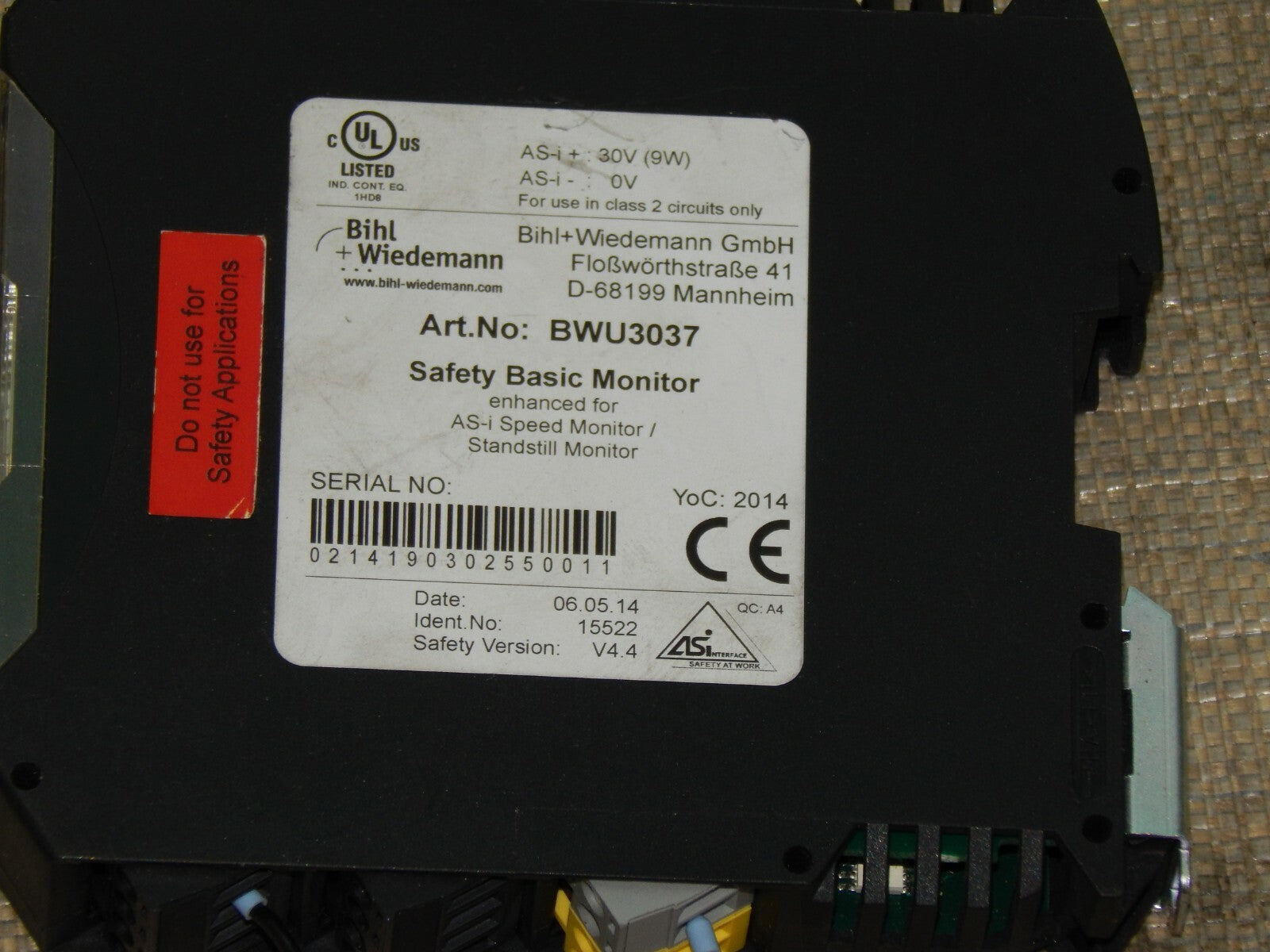  Bihl+Wiedemann BWU3037 AS-i Speed Monitor used