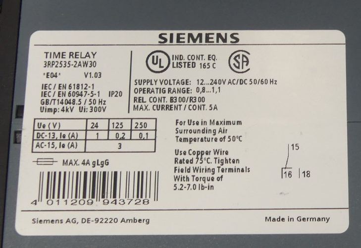 Siemens Time Relay 3RP2535-2AW30  3RP25351AW30