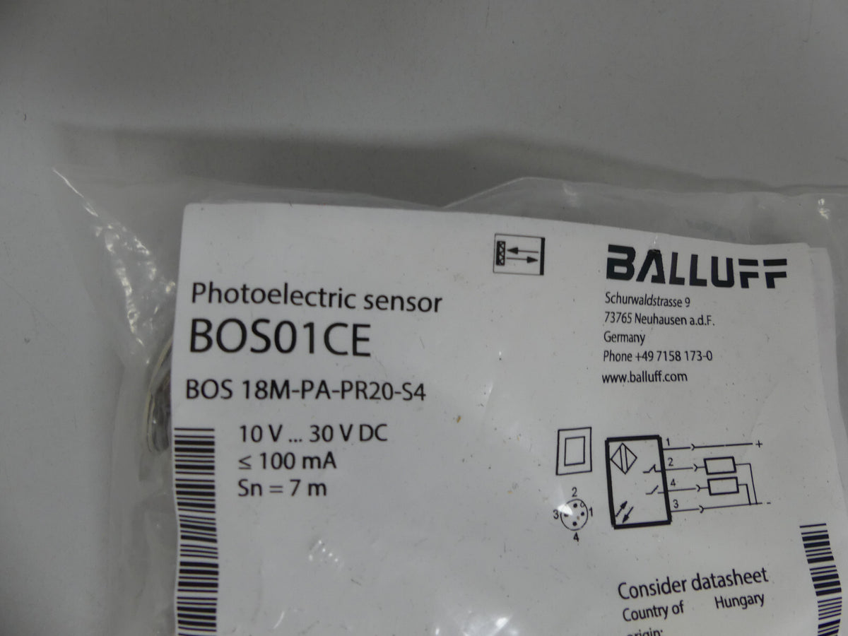 Balluff Photoelectric Sensor BOS01CE  BOS 18M-PA-PR20-S4