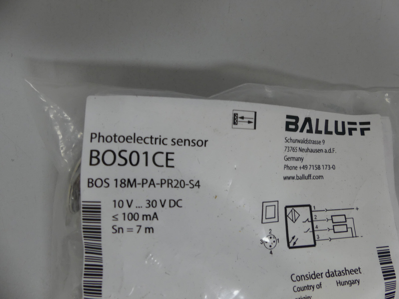 Balluff Photoelectric Sensor BOS01CE  BOS 18M-PA-PR20-S4