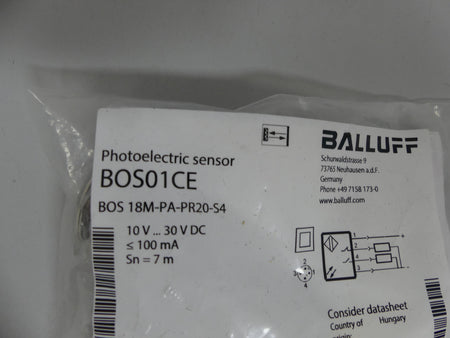 Balluff Photoelectric Sensor BOS01CE  BOS 18M-PA-PR20-S4