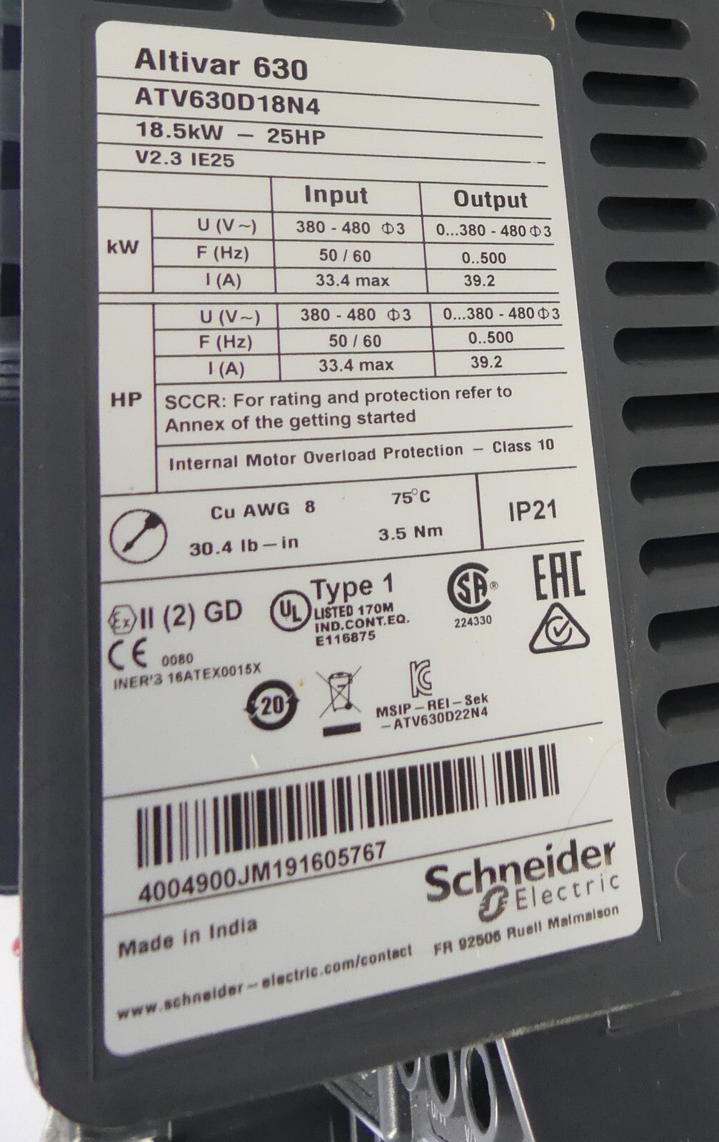 SCHNEIDER ALTIVAR 630 ATV630D18N4