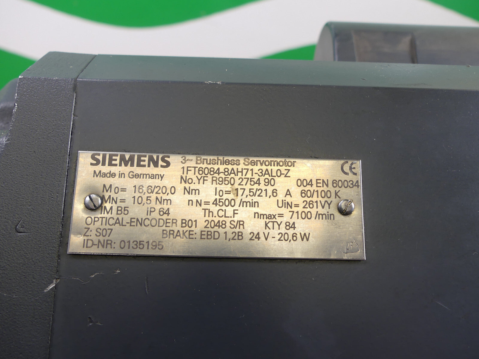 Siemens 3~Permanent Magnet Motor Synchronmotor 1FT6084-8AH71-3AL0-Z