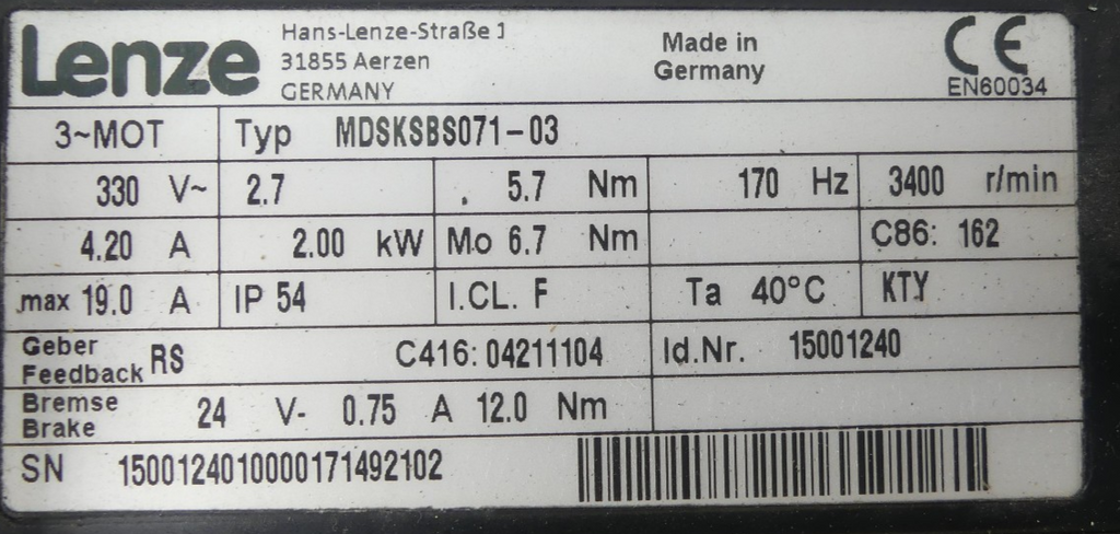 Lenze MDSKSBS071-03 + GKS05-1S VCR 071C03