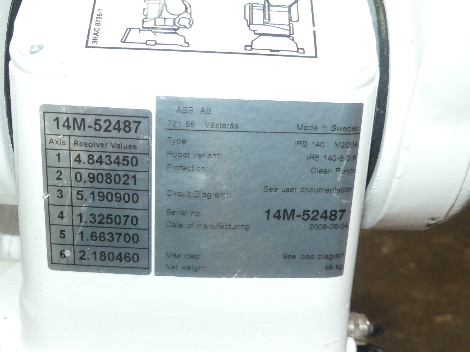ABB ROBOTER IRB 140 M2004  IRB 140-6/0.B  14M-52487 B.j 2008 s.Bilder