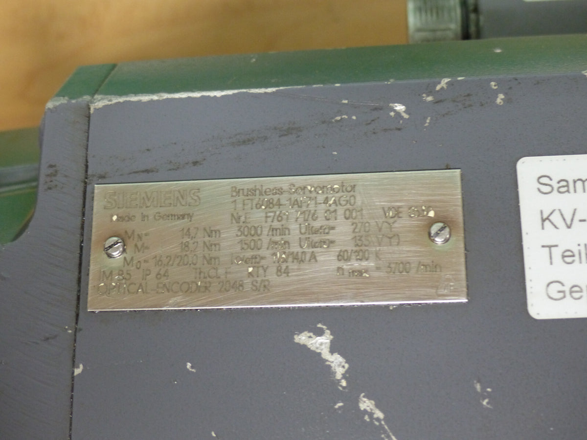 SIEMENS SERVMOTOR 1FT6084-1AF71-4AG0 used