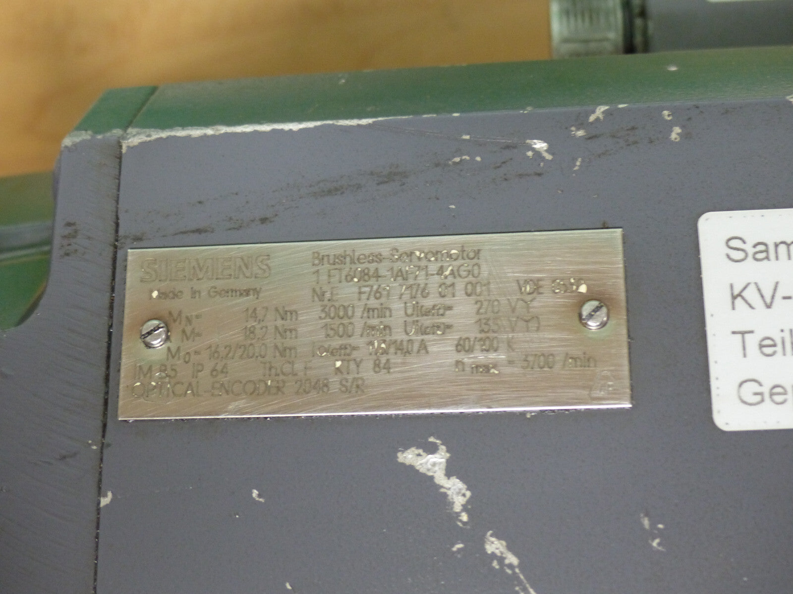 SIEMENS SERVMOTOR 1FT6084-1AF71-4AG0 used