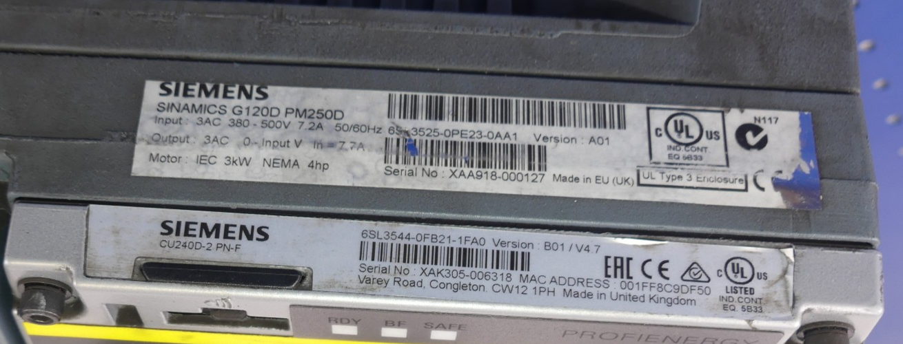 SIEMENS 6SL3525-0PE23-0AA1 + 6SL3544-0BF21-1FA0