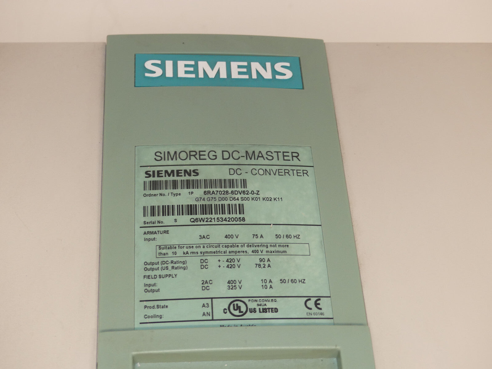 Siemens Simoreg DC-Converter 6RA7028-6DV62-0-Z