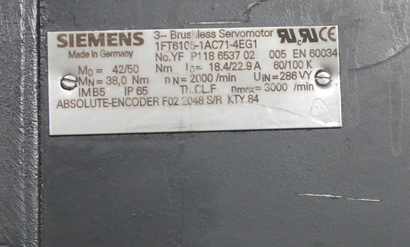 Siemens 1FT6105-1AC71-4EG1 Servomotor Used