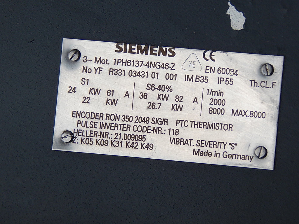 SIEMENS 3~Servomotor-Hauptspindelmotor 1PH6137-4NG46-Z Used