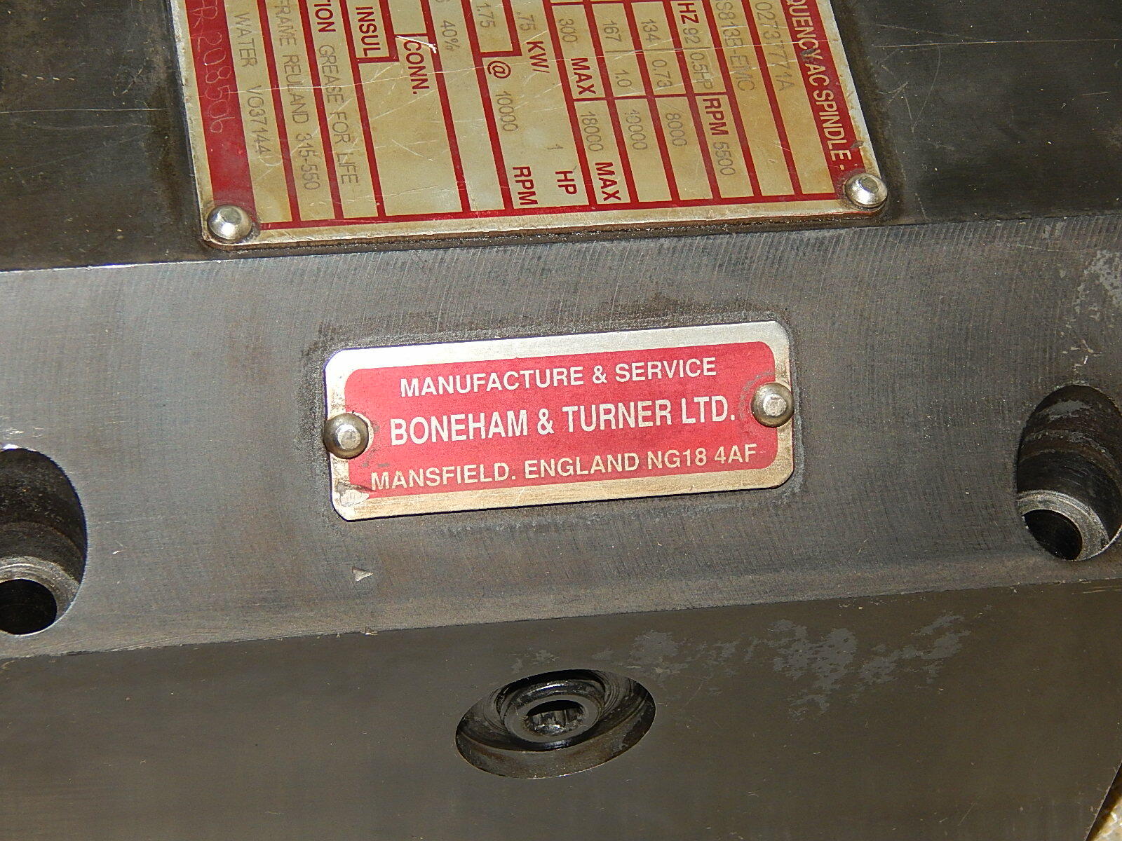 KURODA  BONEHAM & TURNER High Frequency  AC Spindele HFGS813B-EMC  Used