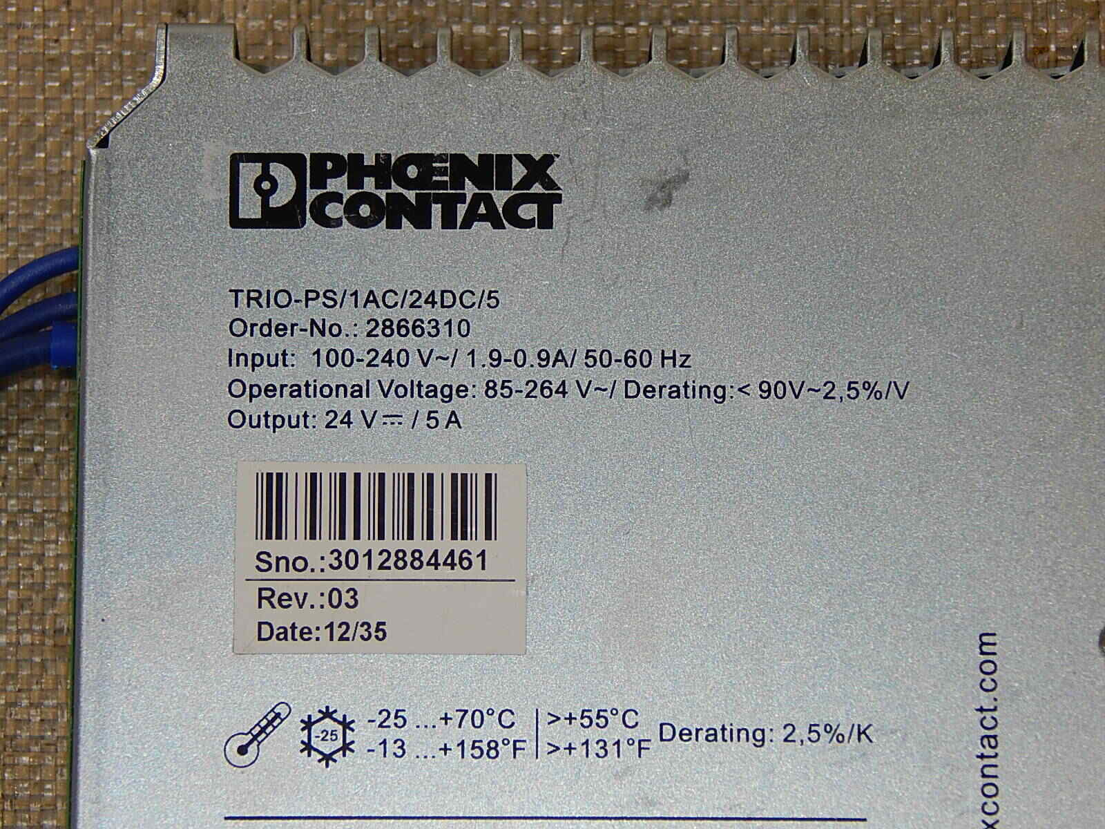  PHOENIX CONTACT TRIO-PS/1AC/24DC/5 2866310  Used