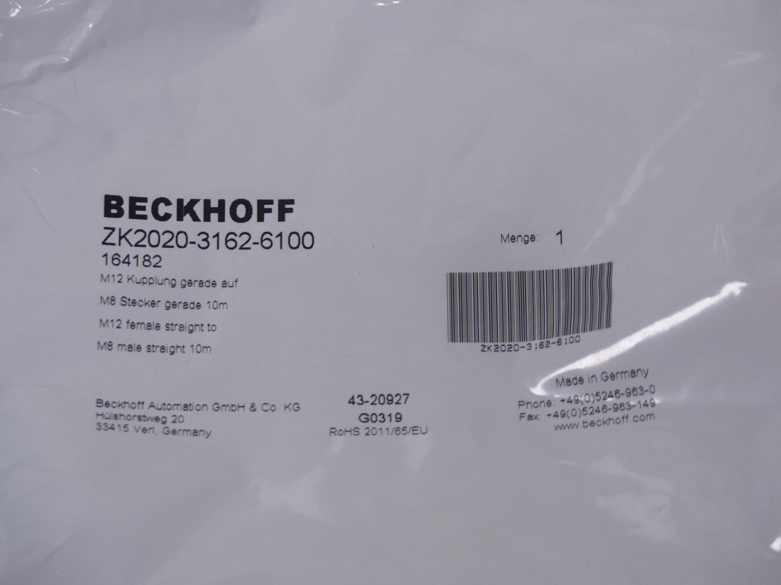 BECKHOFF Powerleitung Powerkabel  Verbindungskabel ZK2020-3162-6100