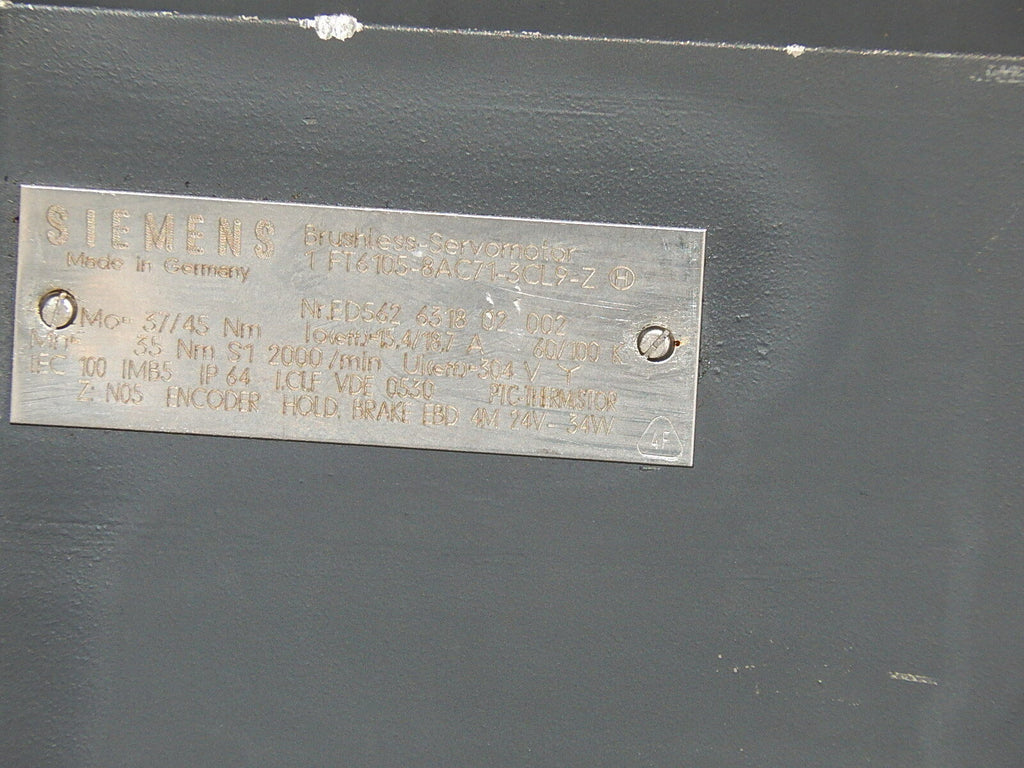 Siemens 1FT6105-8AC71-3CL9-Z Brushless Servomotor Used