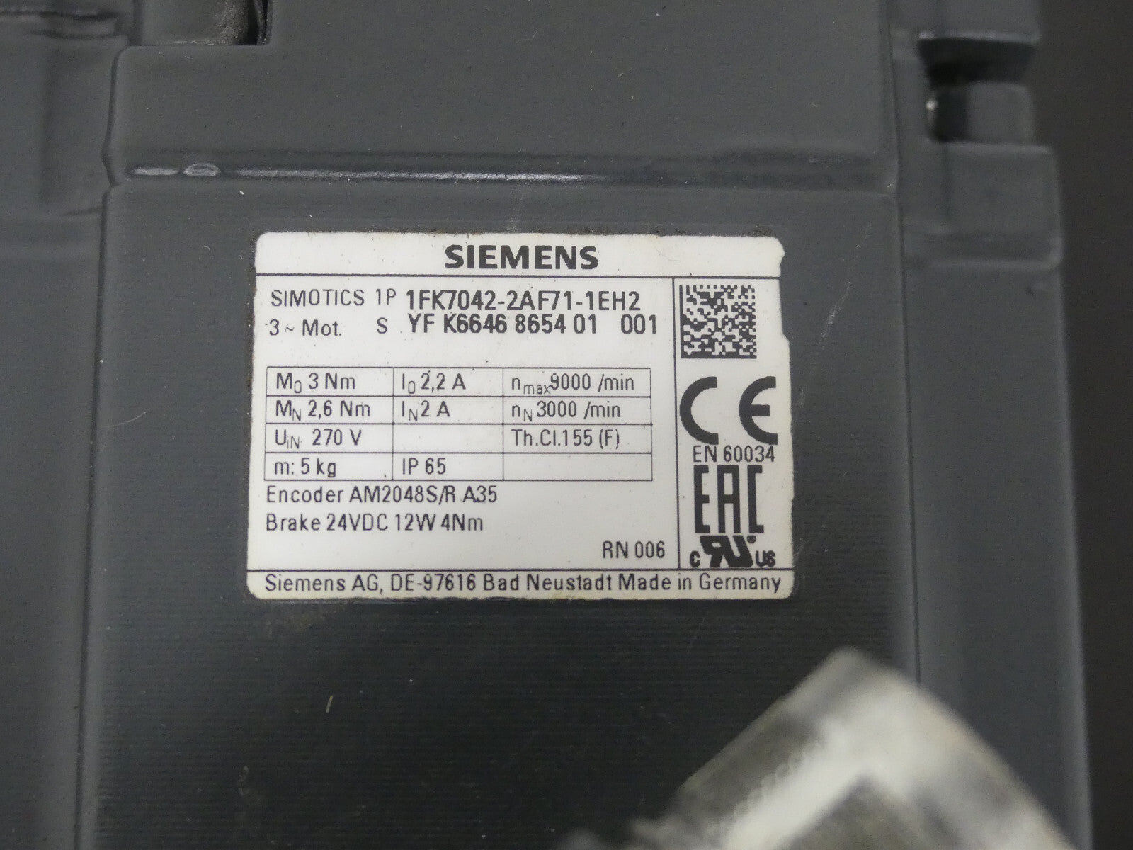 SIEMENS 1FK7042-2AF71-1EH2 used