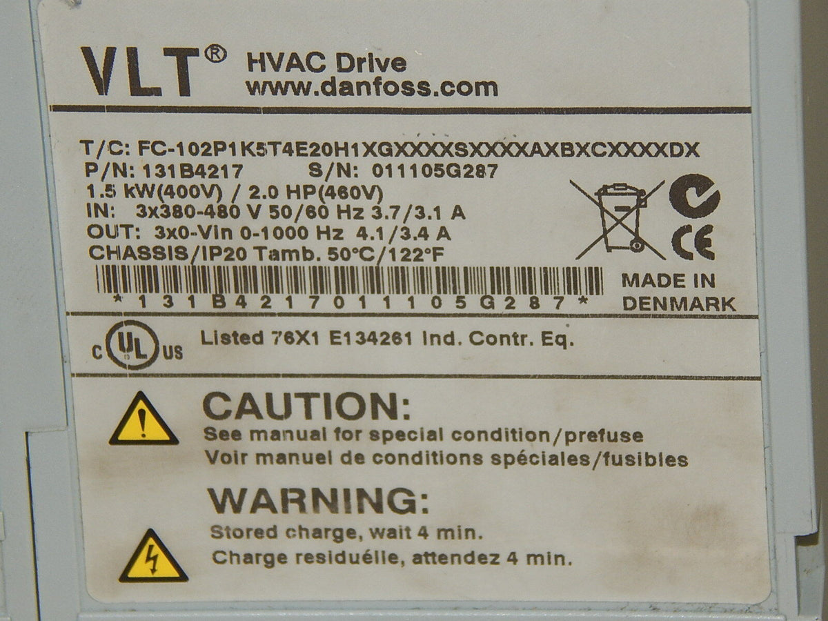 Danfoss T/C: FC.102P1K5T4E20H1XGXXXXSXXXXAXBXCXXXXDX used