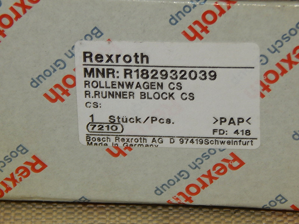 Rexroth Rollenwagen R.Runner Block CS MNR: R182932039 New
