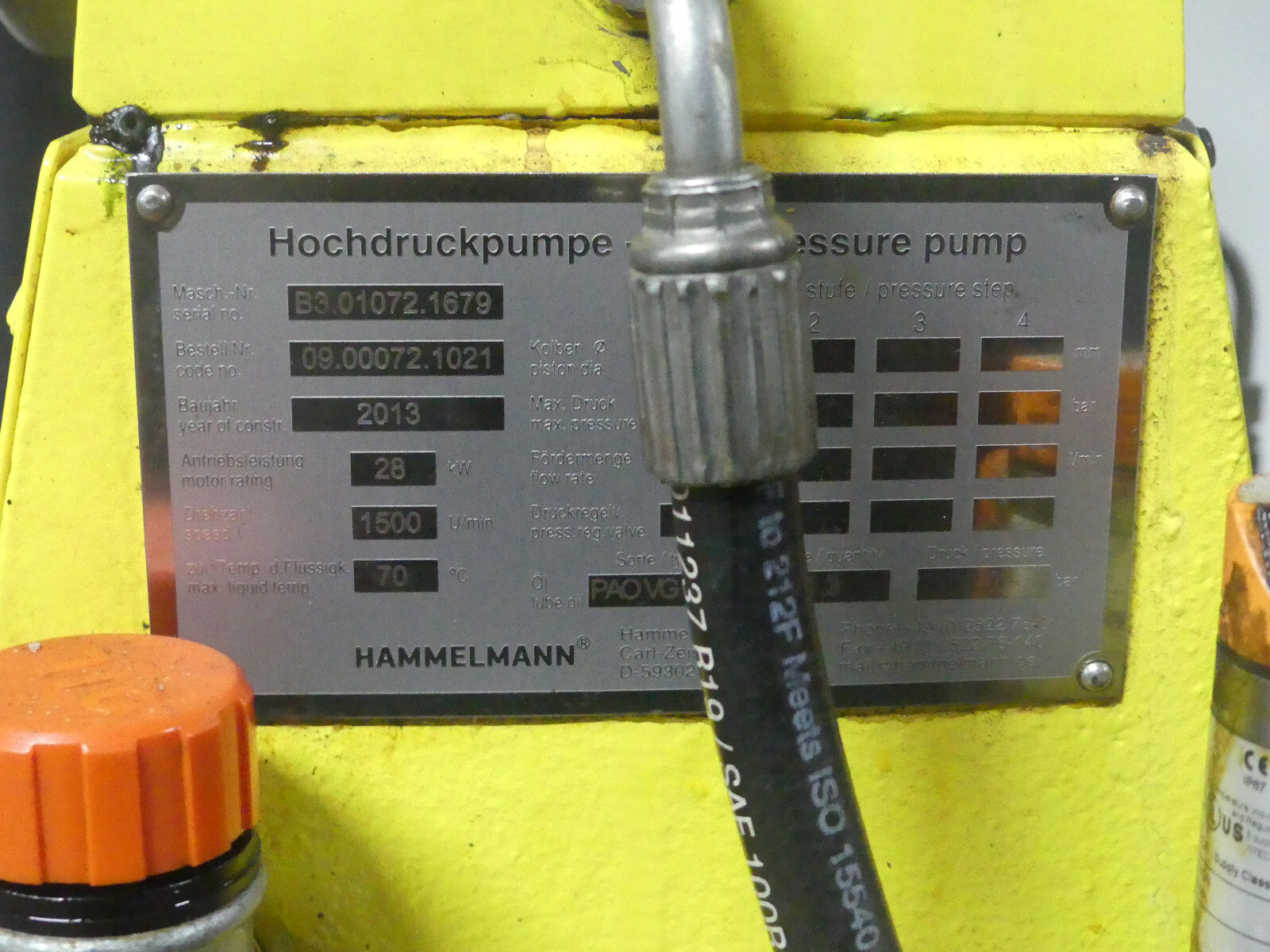 HAMMELMANN Hochdruckpumpe   B3.01072.1679 B.j 2013 28KW max. Druck 90bar