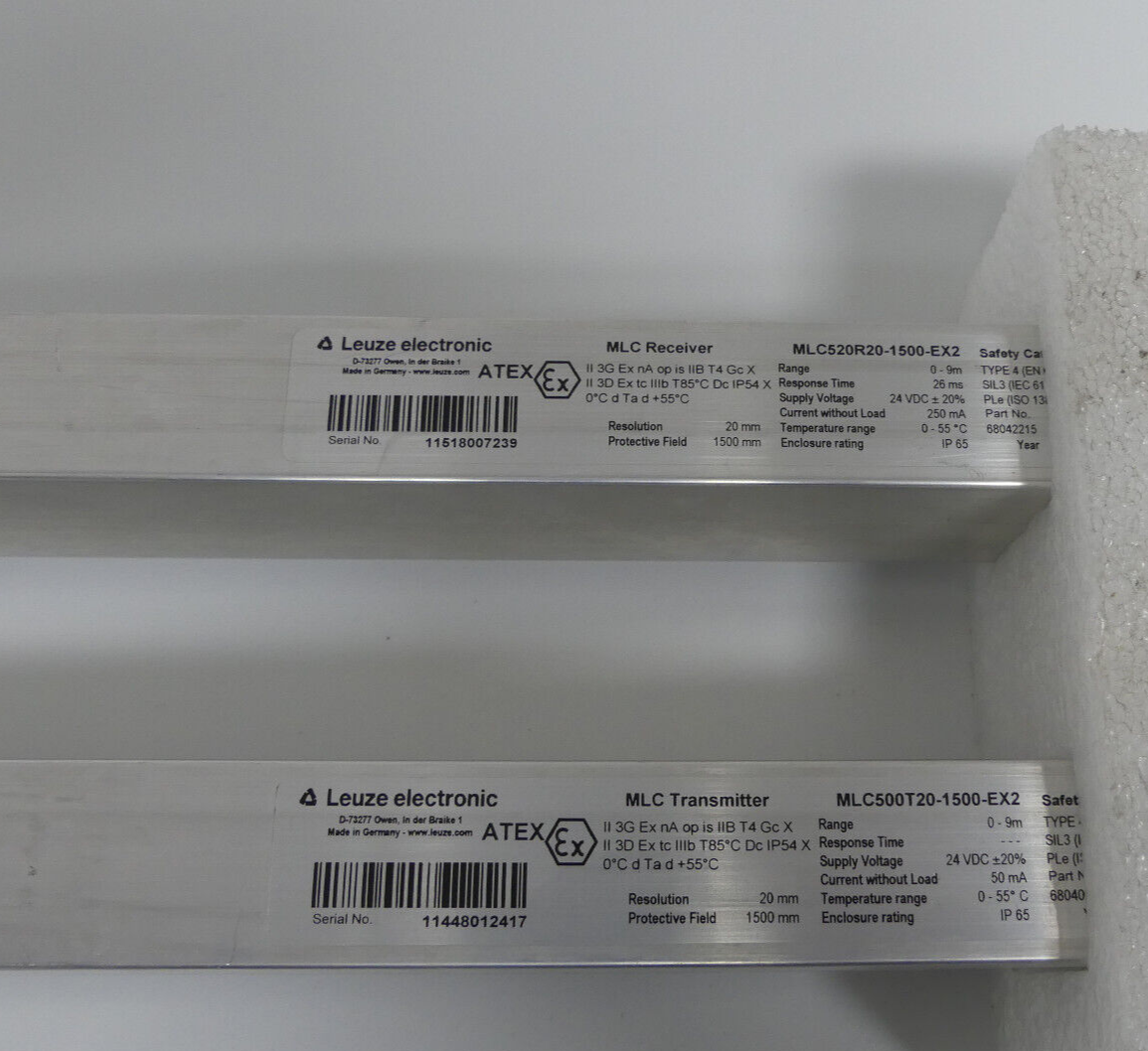 LEUZE MLC Transmitter  MLC500T20-1500-EX2 / MLC Receiver MLC520R20-1500-EX2