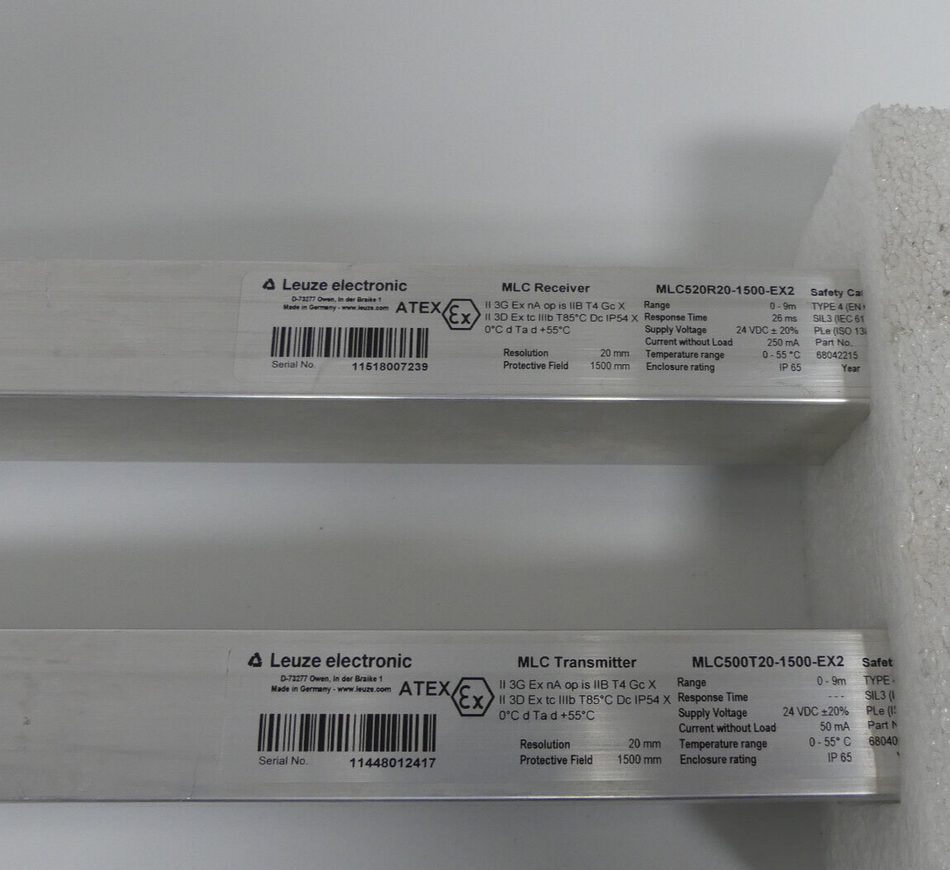 LEUZE MLC Transmitter  MLC500T20-1500-EX2 / MLC Receiver MLC520R20-1500-EX2