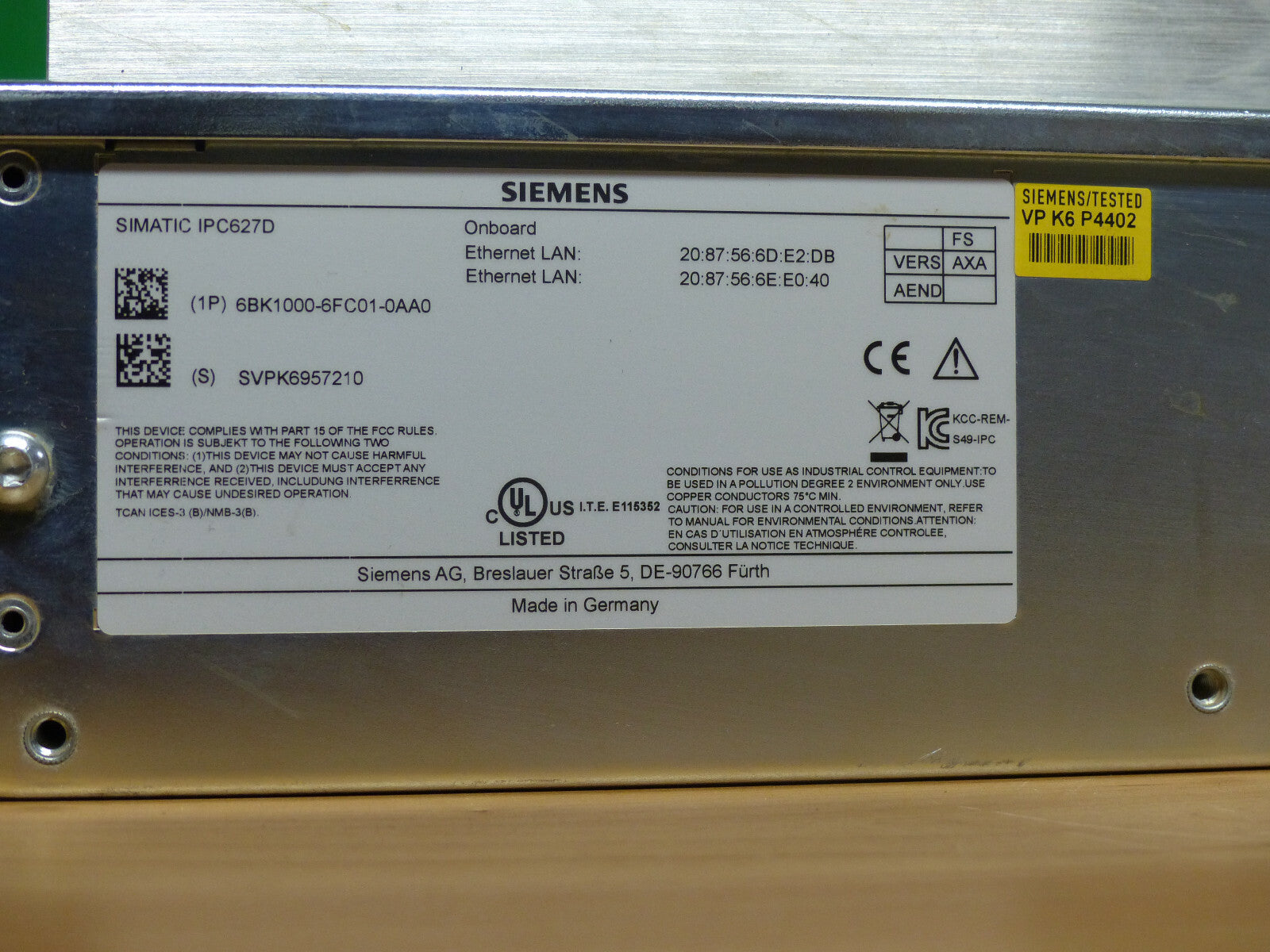 6BK1000-6FC01-0AA0 SIMATIC IPC627C  SIEMENS 
