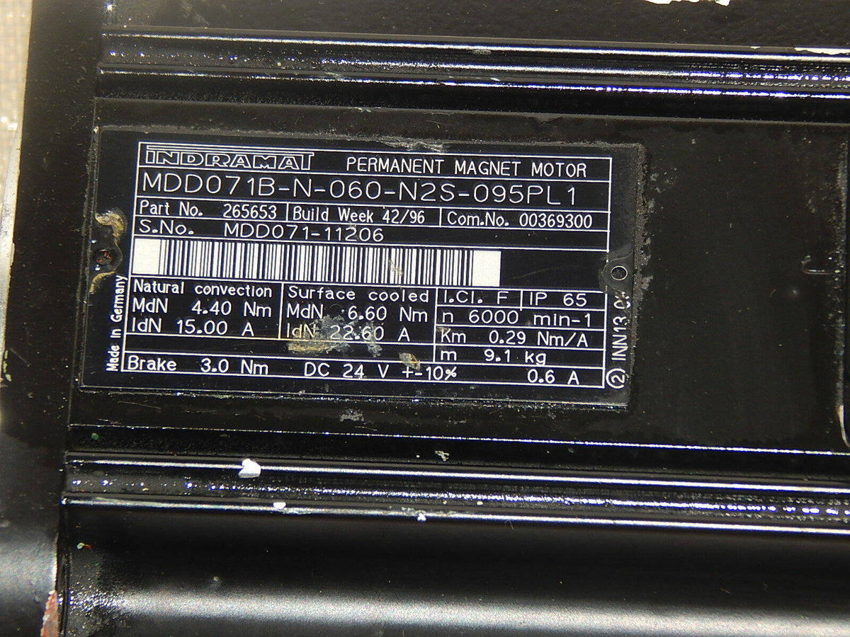 INDRAMAT MDD071B-N-060-N2S-095PL1 Permanent Magnet Motor 6000/min  used