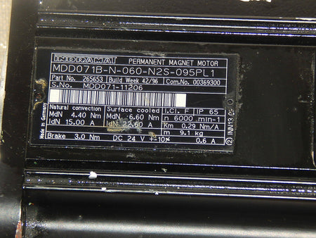 INDRAMAT MDD071B-N-060-N2S-095PL1 Permanent Magnet Motor 6000/min  used