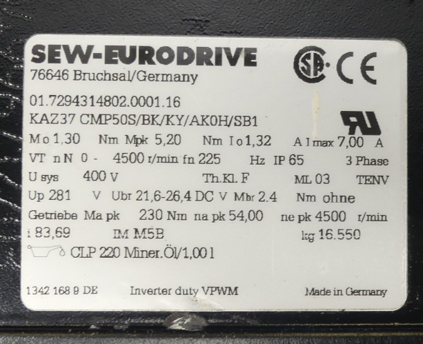 SEW KAZ37 CMP50S/BK/KY/AK0H/SB1 01.7294314802.0001.16
