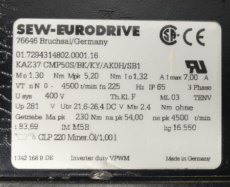 SEW KAZ37 CMP50S/BK/KY/AK0H/SB1 01.7294314802.0001.16