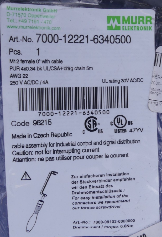 Murr Elektronik 7000-12221-6340500 Kabel 5m/M12
