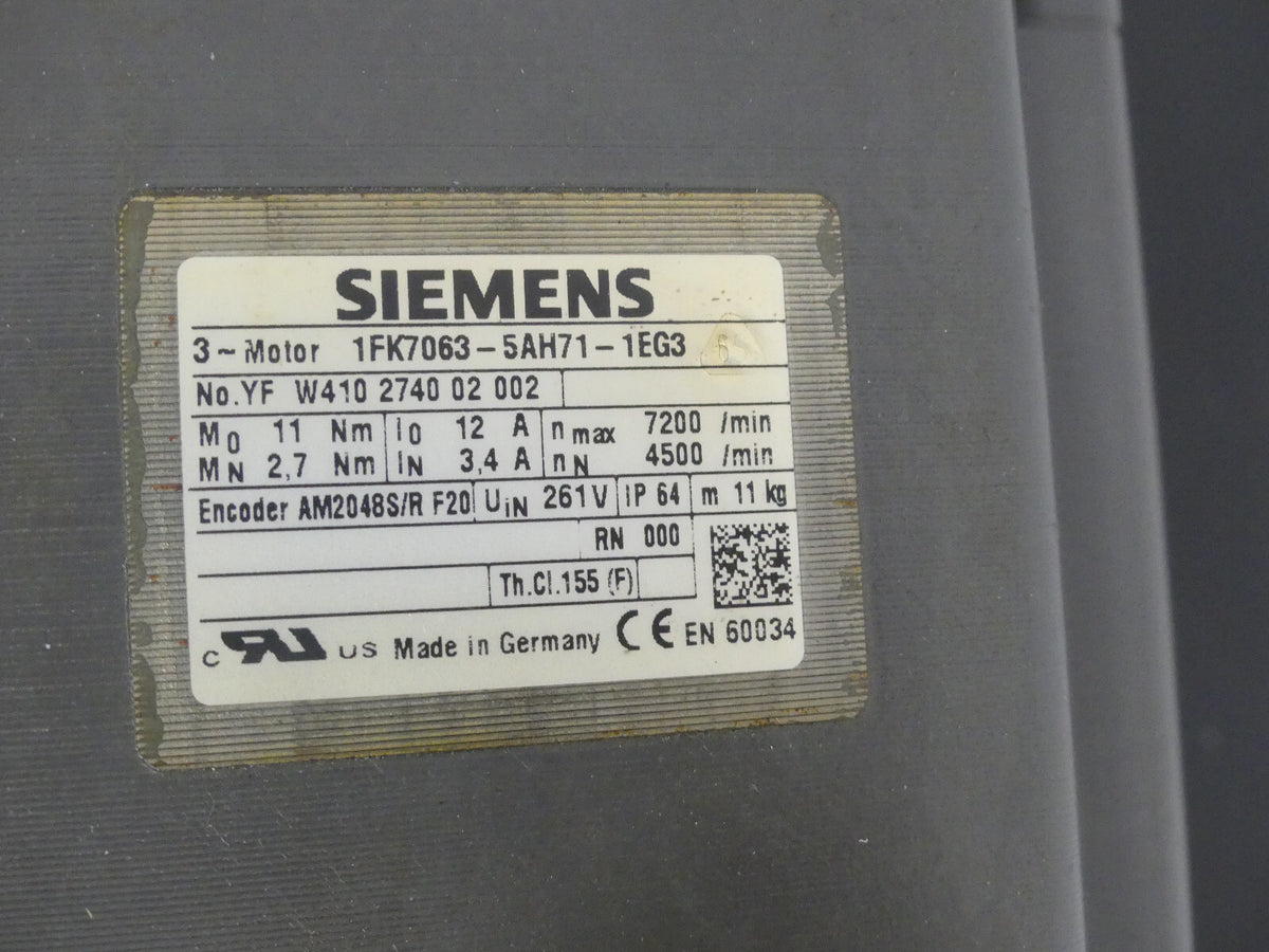 SIEMENS SERVOMOTOR 1FK7063-5AH71-1EG3   1FK70635AH711EG3