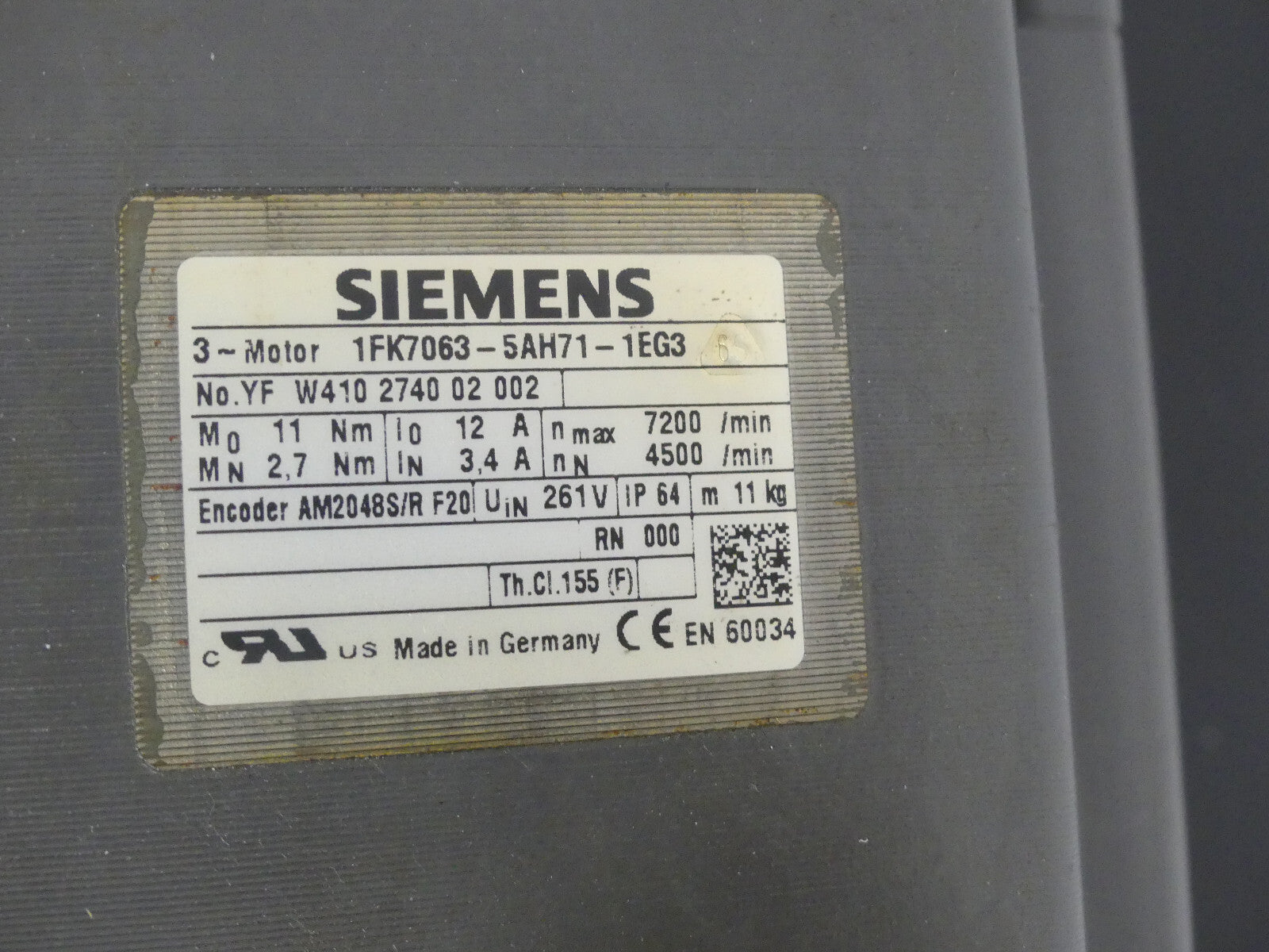 SIEMENS SERVOMOTOR 1FK7063-5AH71-1EG3   1FK70635AH711EG3