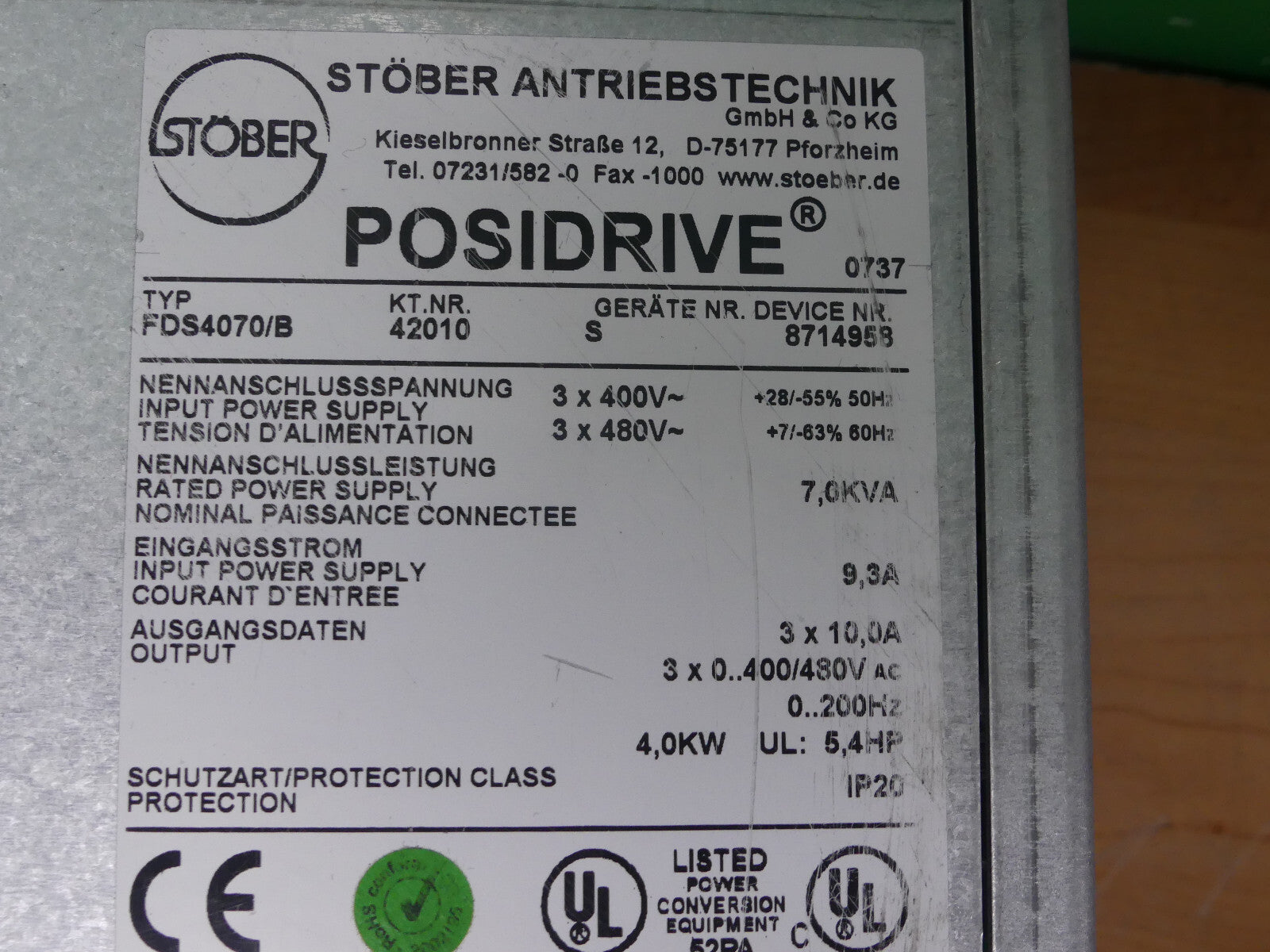 Stöber Posidrive FDS4000 Serie Servoantrieb / FDS4070/B / 4,0 kW KT.NR.42010