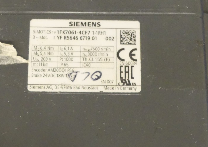 SIEMENS 1FK7061-4CF71-1RH1 ohne drehgeber